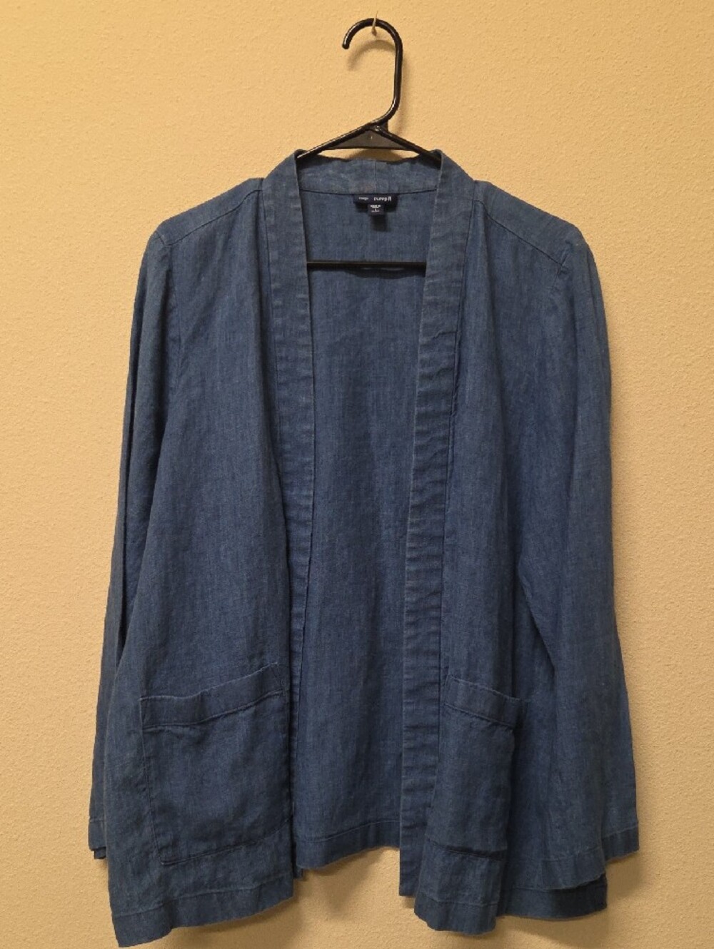 Pure Jill Indigo Blue Open-Front Kimono Style Cardigan Pure Linen Jacket Size L